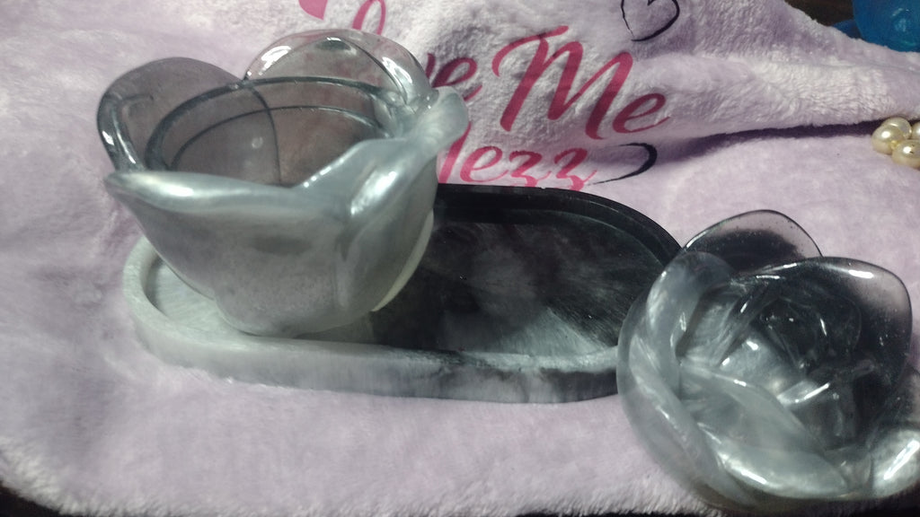 Marble rose jar and matching plate