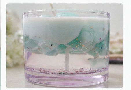 Fresh linen candle with heart floating
