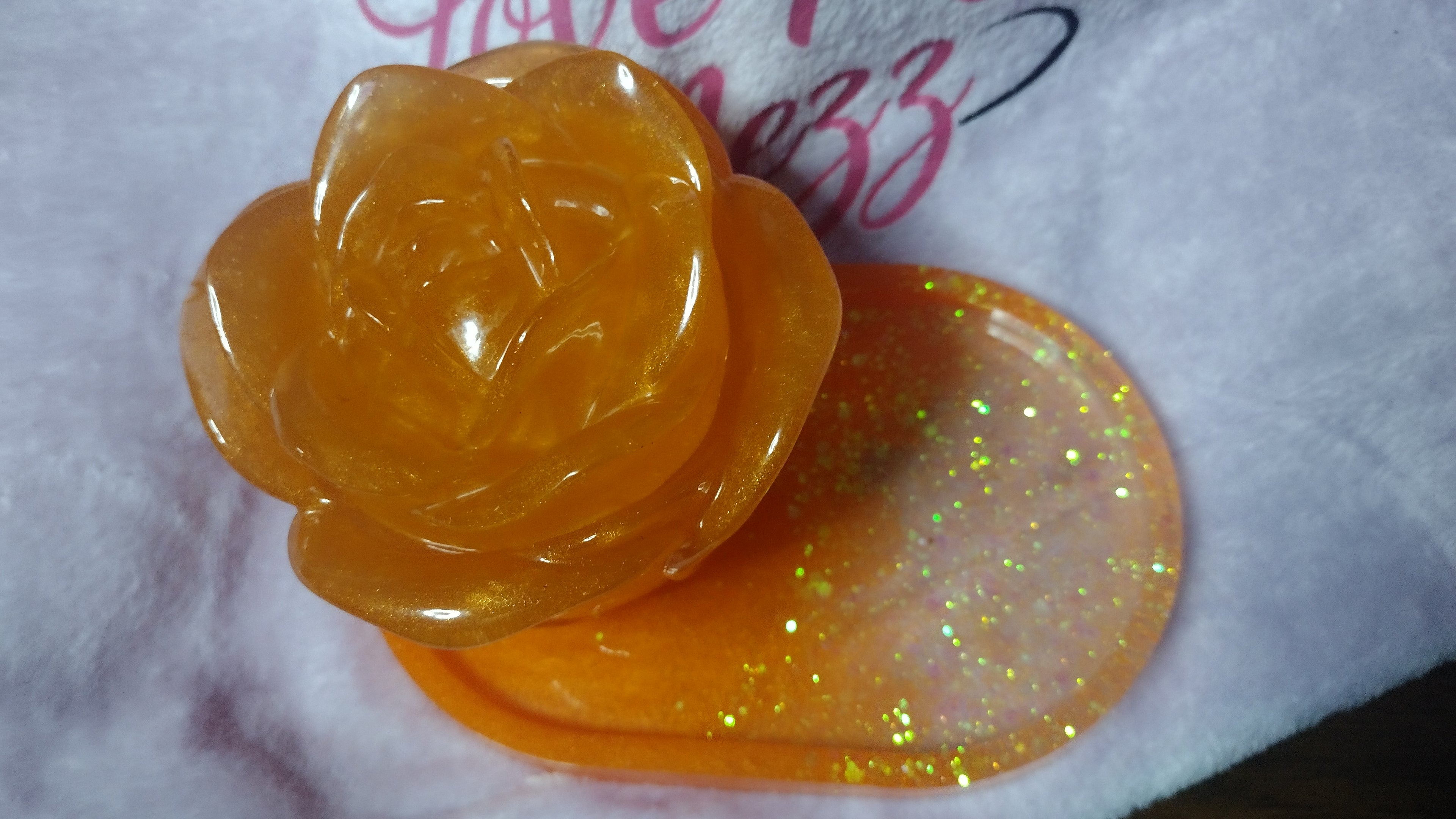 Resin made orange rose jar and matching plate