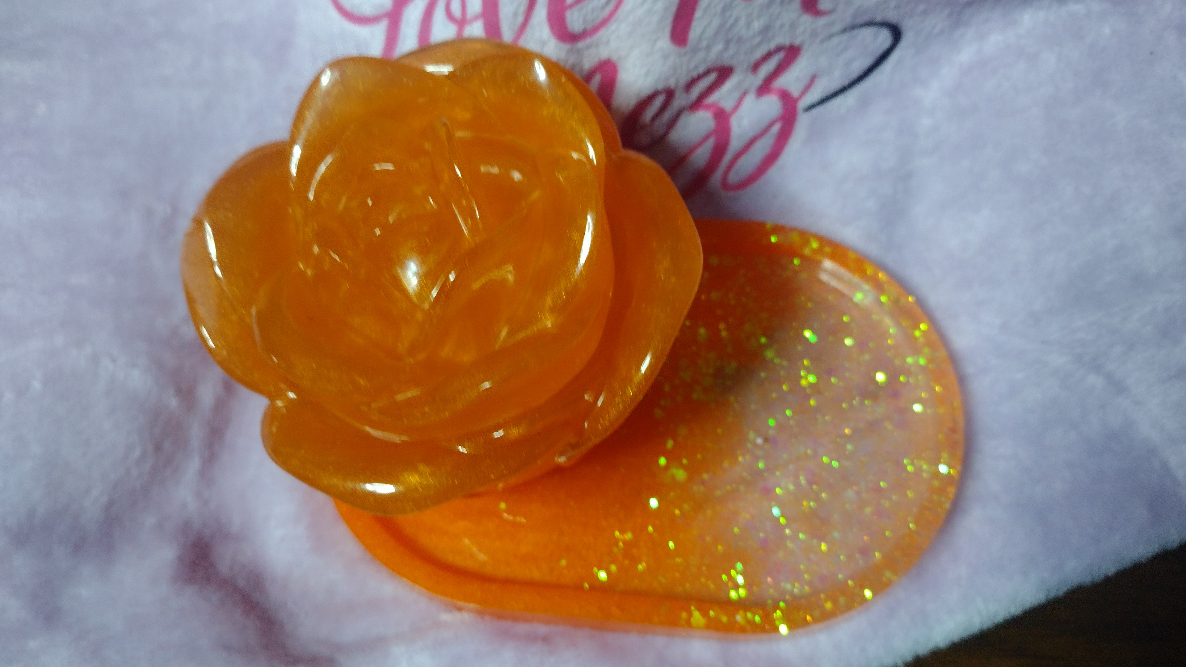 Resin made orange rose jar and matching plate