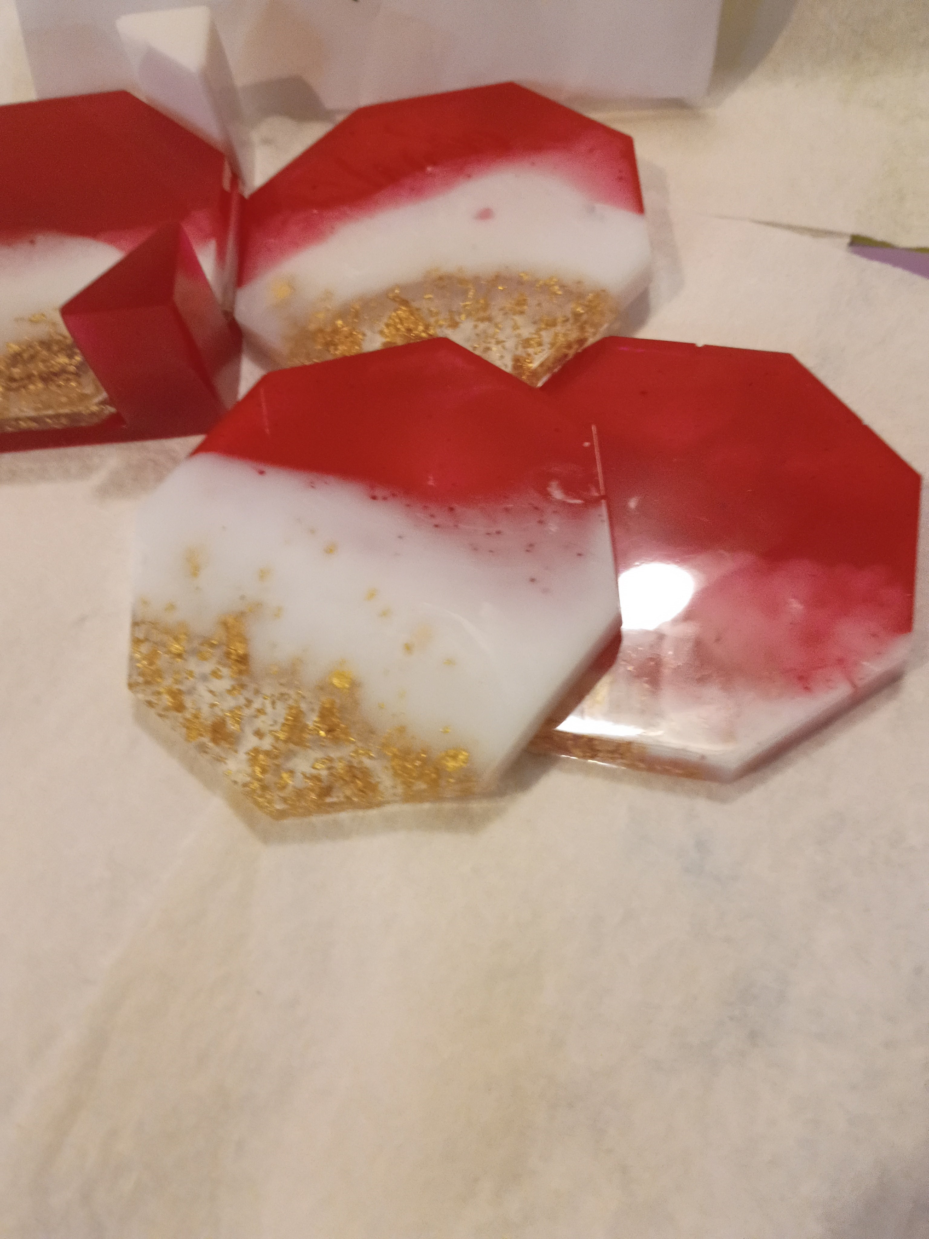 Ruby Red Coaster Set Hexagon